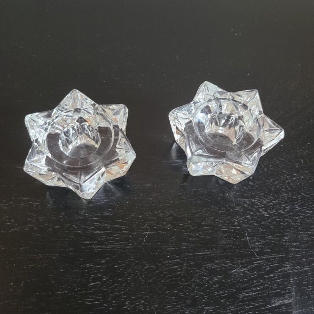Mikasa Crystal Star Candle Holders Set of 2 Vintage Clear Cut Glass Votive
